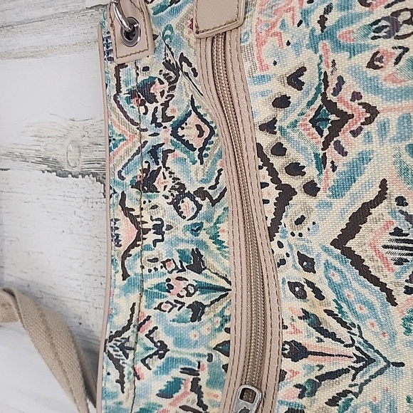Sakroots Artist Circle Coated Canvas Turquoise Pink Beige Crossbody Purse FLAWS - Picture 8 of 14